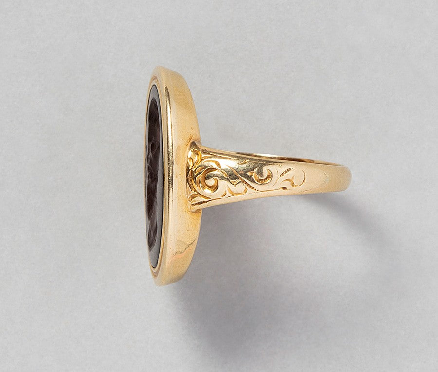 Victorian 14ct Gold Signet Ring with intaglio of Aclepios