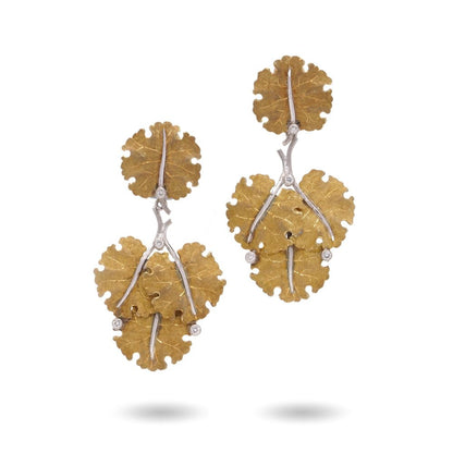 Frederico Buccellati gold leaf earrings with diamonds.