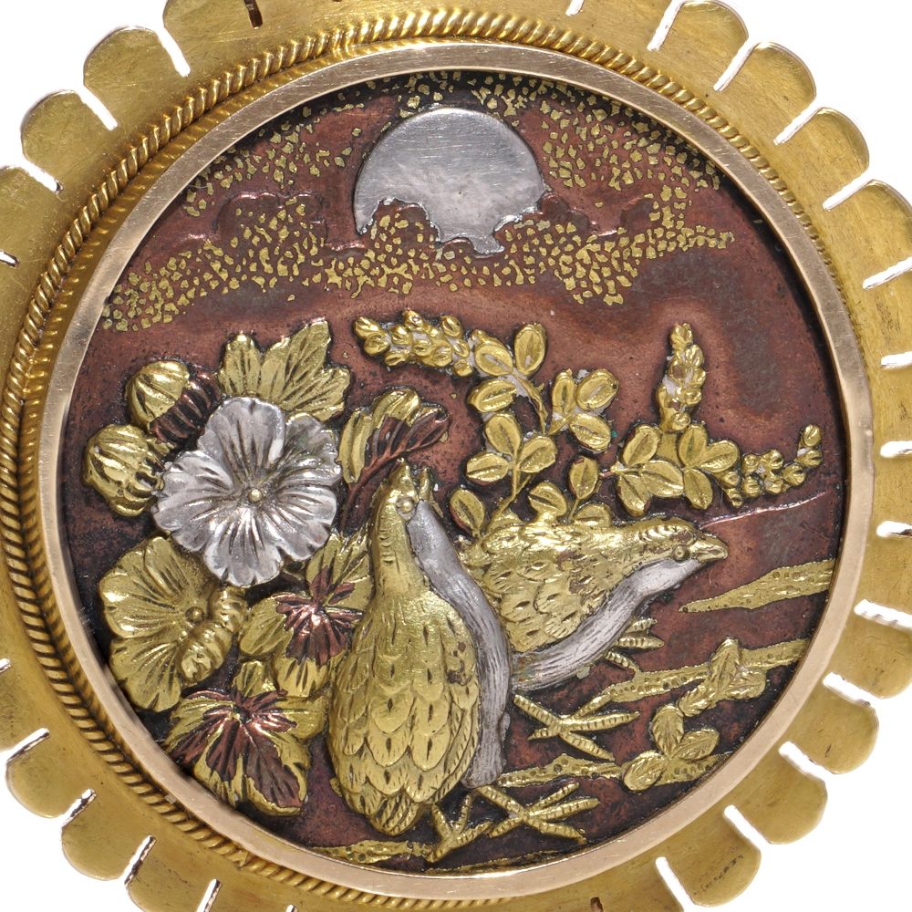 Antique Japanese brooch in gold and silver.