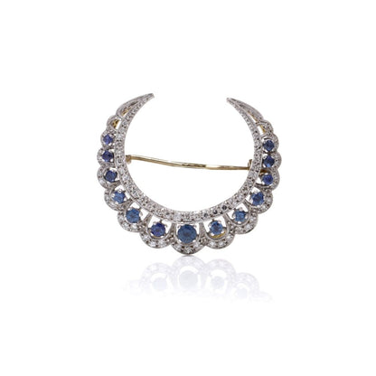 Edwardian sapphire and diamond crescent brooch in gold 