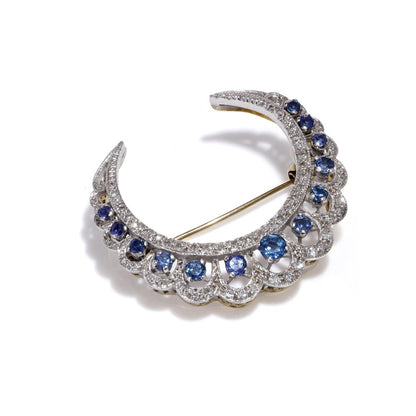 Edwardian sapphire and diamond crescent brooch in gold 