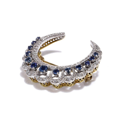Edwardian sapphire and diamond crescent brooch in gold 
