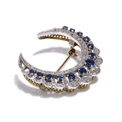 Edwardian sapphire and diamond crescent brooch in gold 