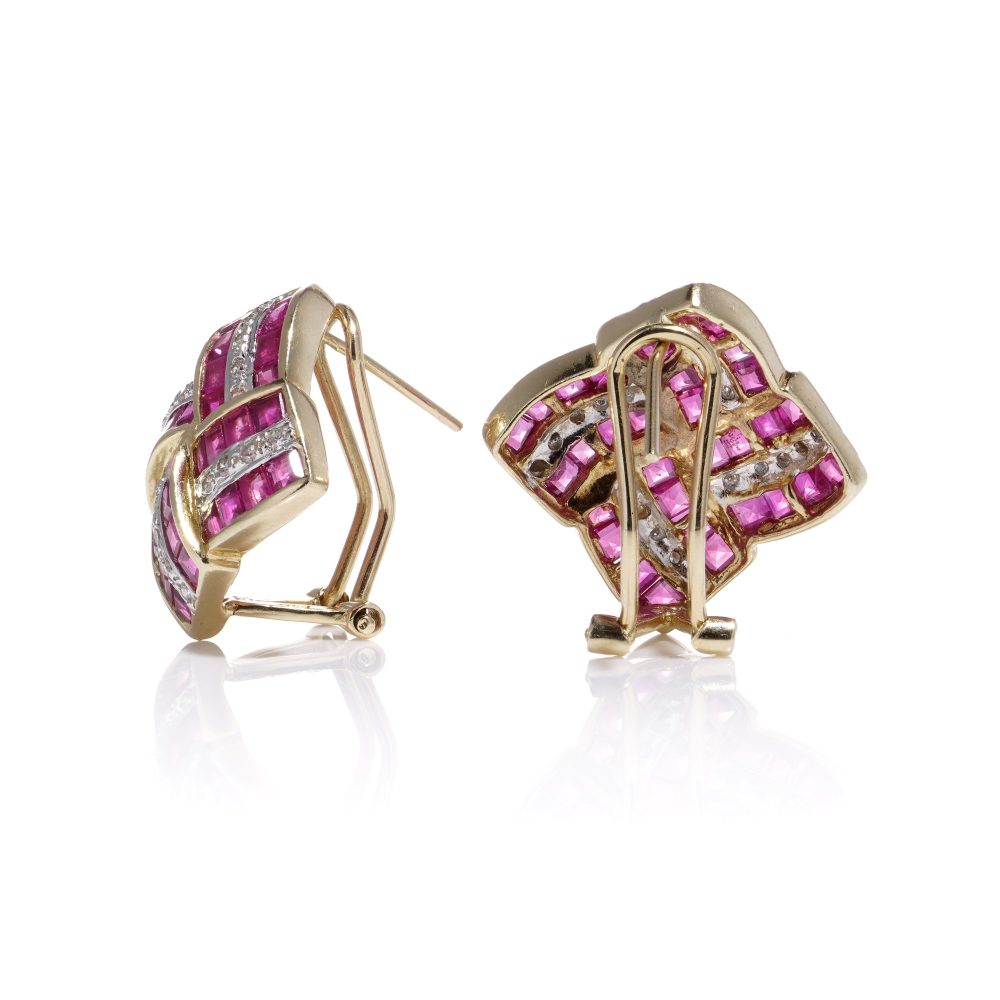 Vintage Ruby And Diamond Earrings In 14 Carat Yellow Gold