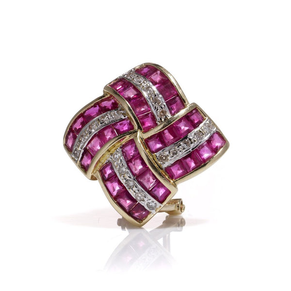Vintage Ruby And Diamond Earrings In 14 Carat Yellow Gold