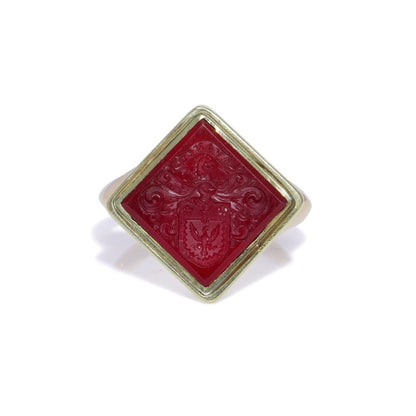 Victorian Antique Carved Carnelian Crest Signet Ring