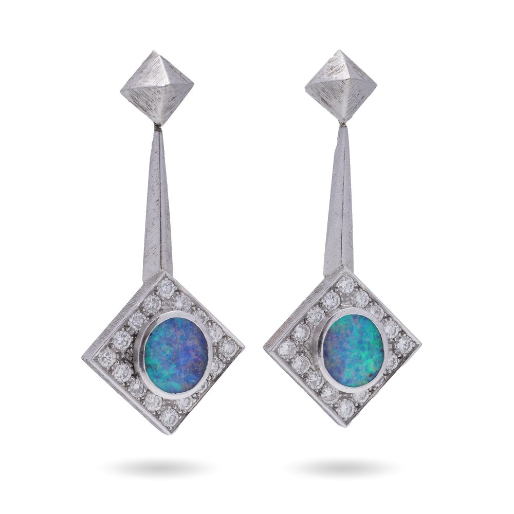 Opal and diamond earrings in white gold.