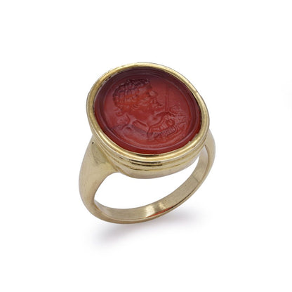 Antique Carnelian Intaglio Ring Of Roman Emperor Septimus Severus