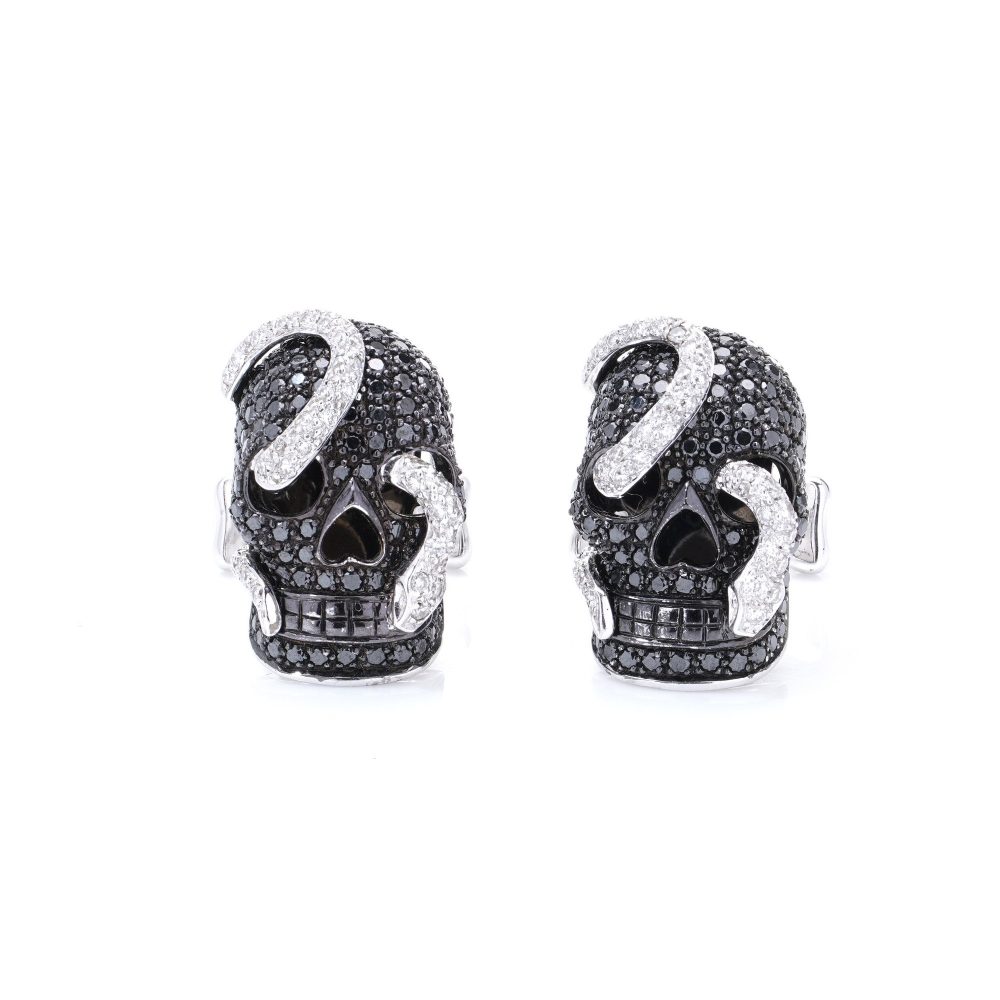 Theo Fennell 18 Carat Gold Black Diamond And Diamond Skull cufflinks