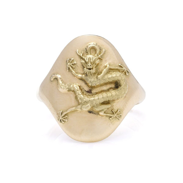 Vintage gold dragon motif signet ring.