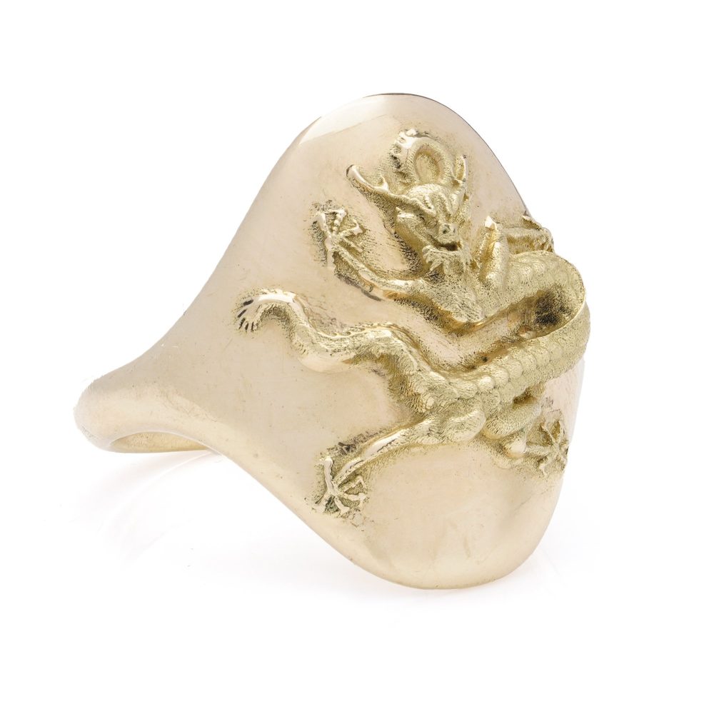Vintage gold dragon motif signet ring.