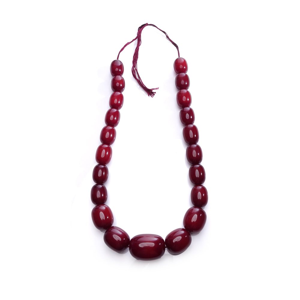 Vintage Red Bakelite Bead Necklace, graduated rich deep red beads with a high-gloss finish giving a bold statement look. Circa 1930s - 1940s