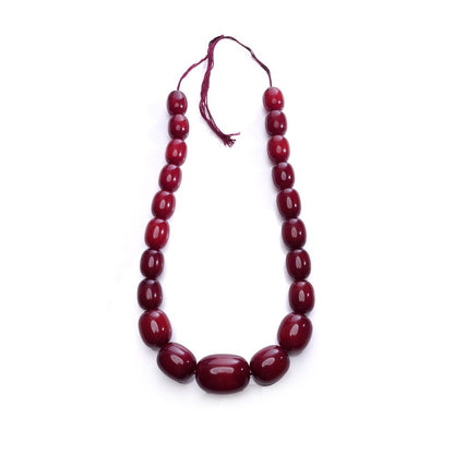 Vintage Red Bakelite Bead Necklace, graduated rich deep red beads with a high-gloss finish giving a bold statement look. Circa 1930s - 1940s