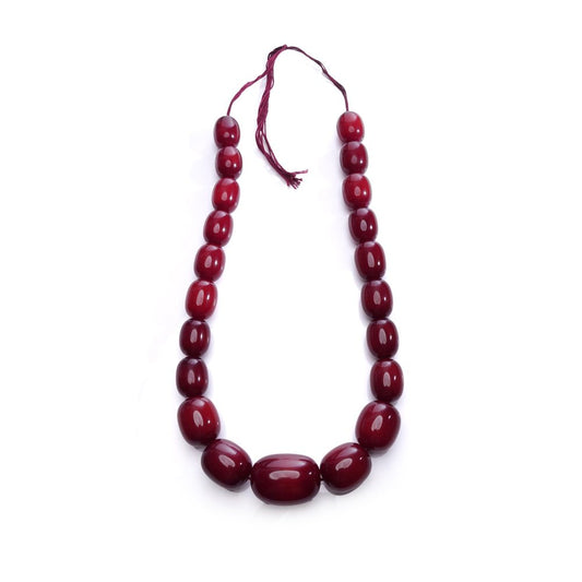 Vintage Red Bakelite Bead Necklace, graduated rich deep red beads with a high-gloss finish giving a bold statement look. Circa 1930s - 1940s
