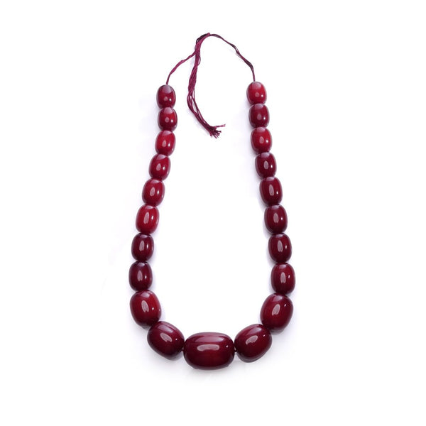 Vintage Red Bakelite Bead Necklace, graduated rich deep red beads with a high-gloss finish giving a bold statement look. Circa 1930s - 1940s