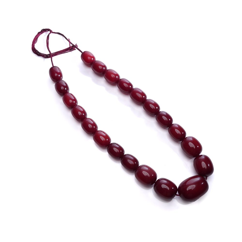 Vintage Red Bakelite Bead Necklace, graduated rich deep red beads with a high-gloss finish giving a bold statement look. Circa 1930s - 1940s
