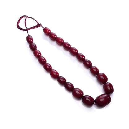 Vintage Red Bakelite Bead Necklace, graduated rich deep red beads with a high-gloss finish giving a bold statement look. Circa 1930s - 1940s