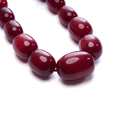 Vintage Red Bakelite Bead Necklace, graduated rich deep red beads with a high-gloss finish giving a bold statement look. Circa 1930s - 1940s