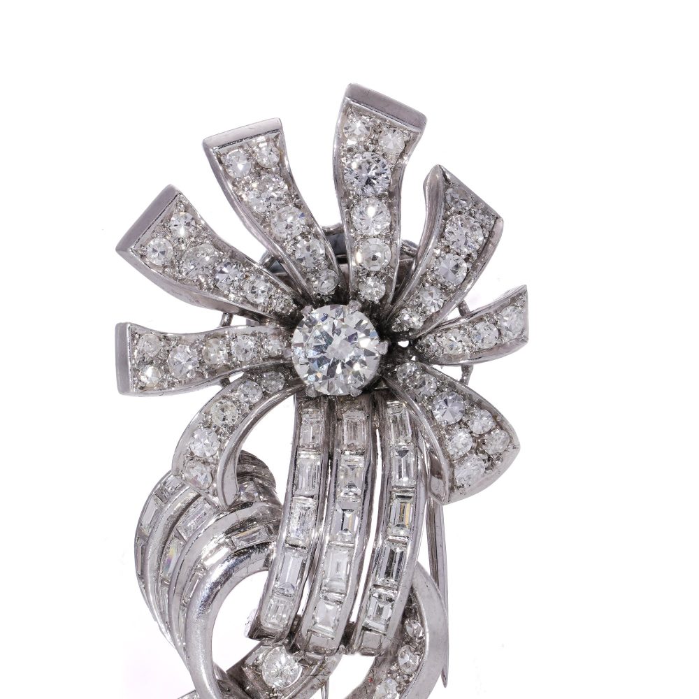 Vintage Cartier Diamond Brooch In Platinum