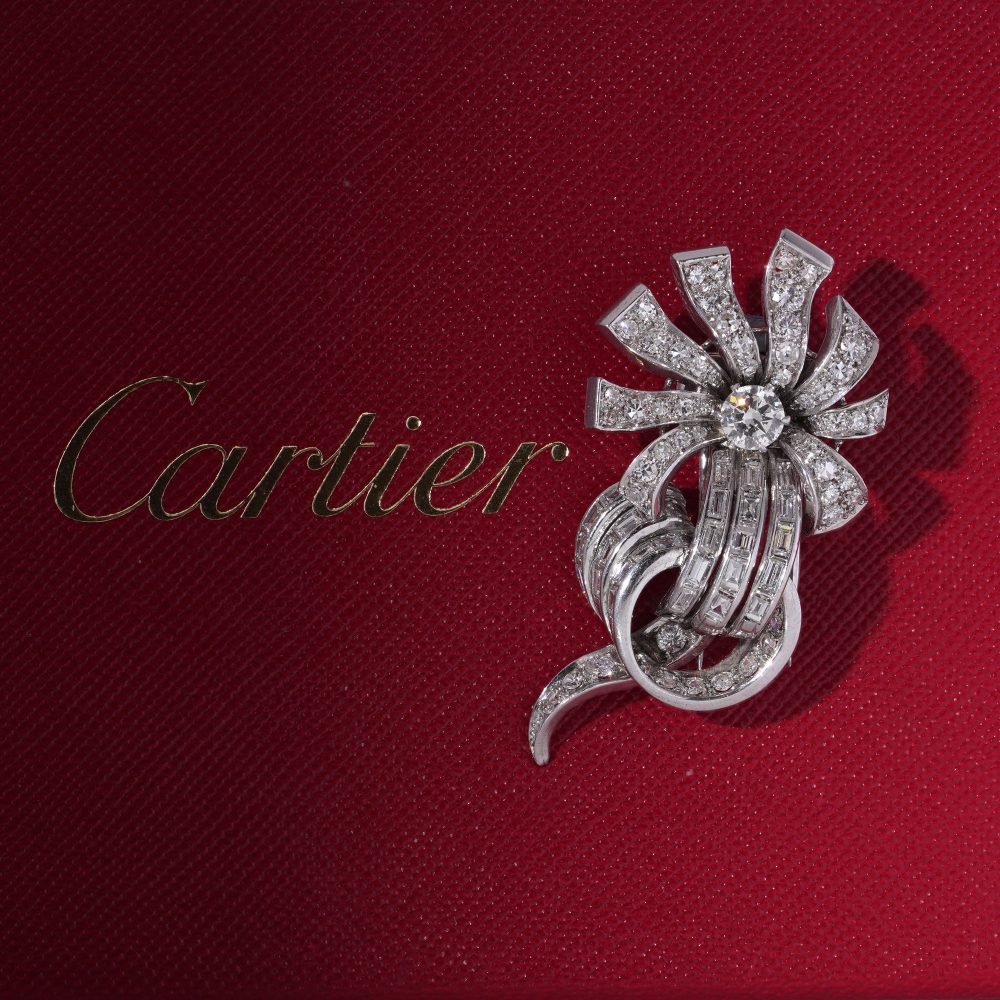 Vintage Cartier Diamond Brooch In Platinum