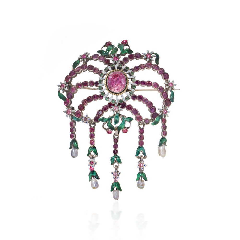 Antique Victorian Pink Topaz Enamel Brooch