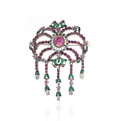 Antique Victorian Pink Topaz Enamel Brooch