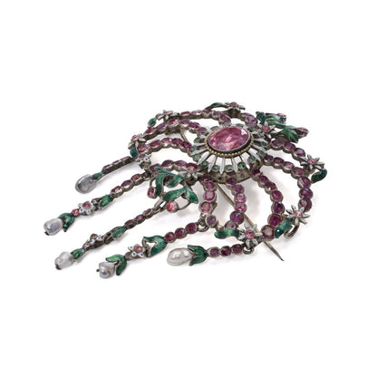 Antique Victorian Pink Topaz Enamel Brooch