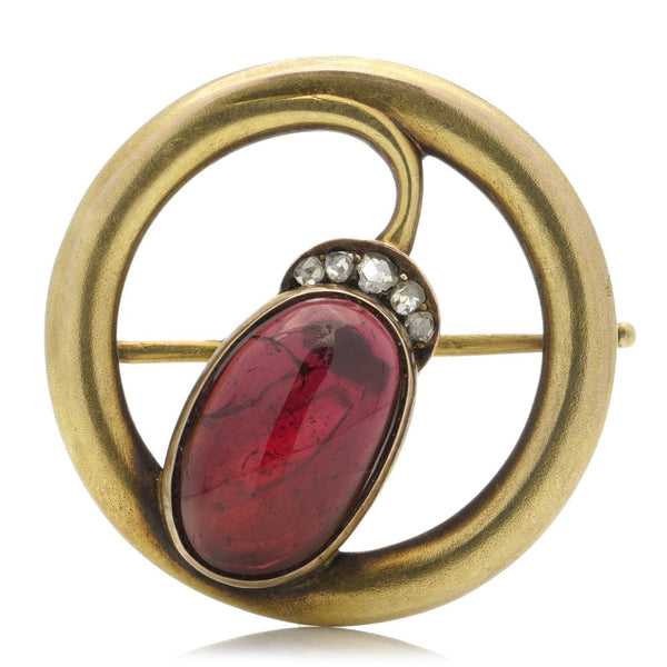 Karl Faberge Amethyst and Diamond Brooch In 14 Carat Yellow Gold