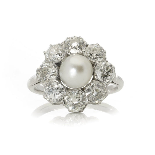 Art Deco Natural Pearl and Diamond Cluster Ring