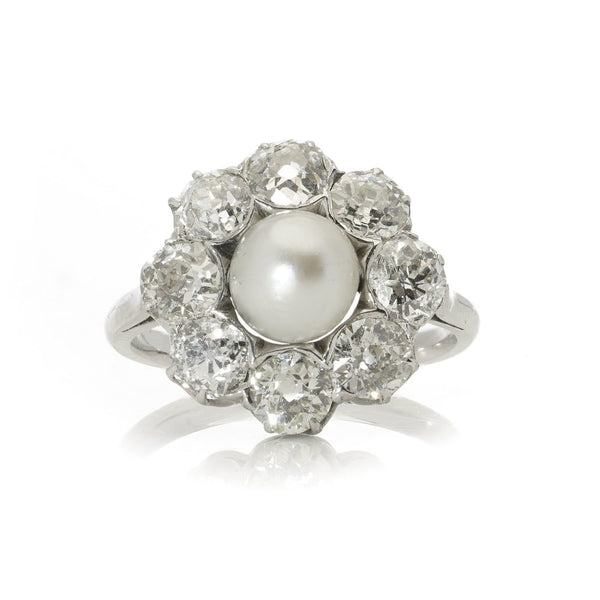 Art Deco Natural Pearl and Diamond Cluster Ring