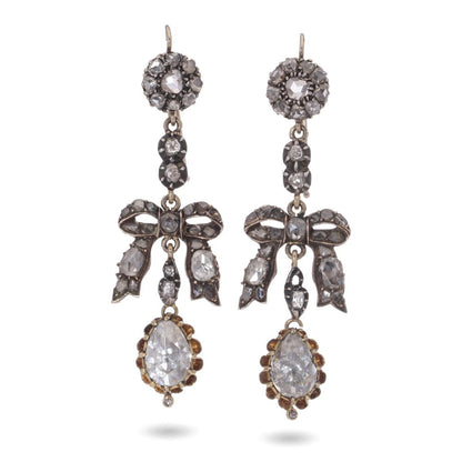 Victorian Diamond Bow Earrings In 15 Carat Yellow Gold And Silver