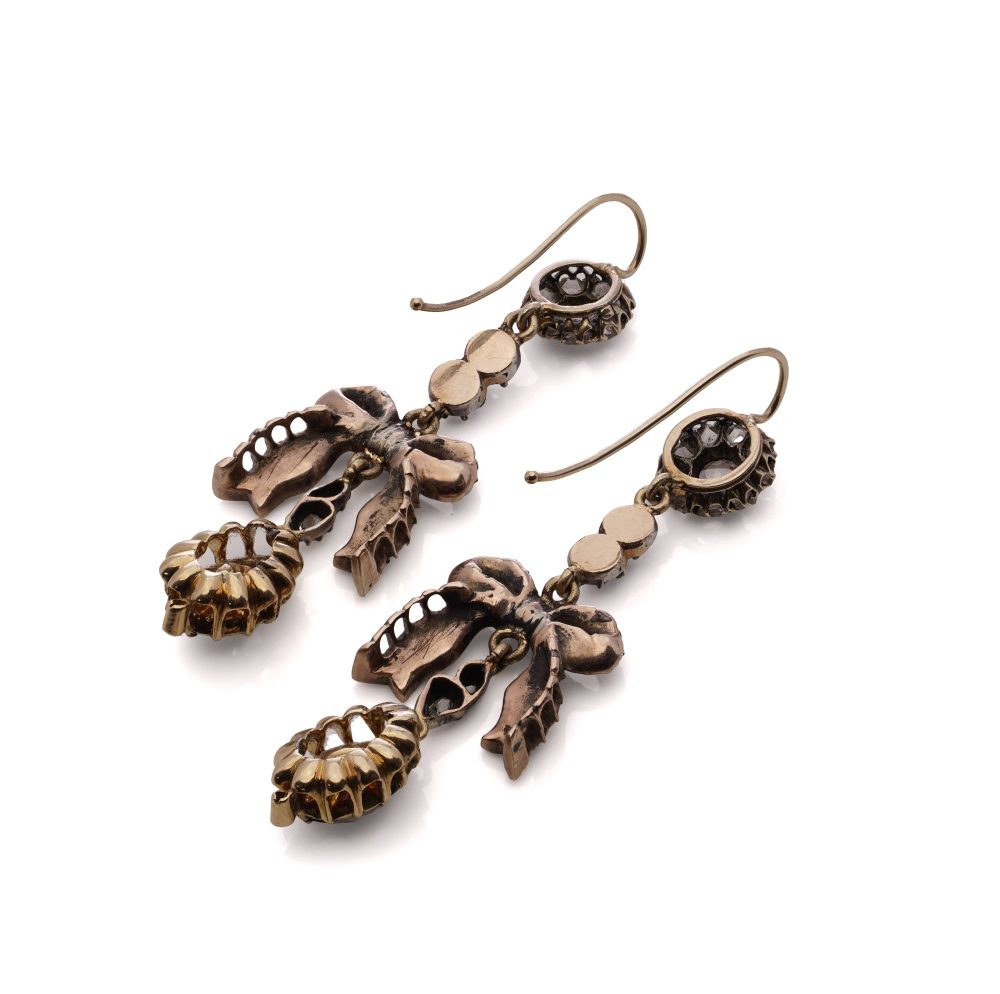 Victorian Diamond Bow Earrings In 15 Carat Yellow Gold And Silver