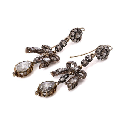 Victorian Diamond Bow Earrings In 15 Carat Yellow Gold And Silver