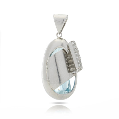 Natural Blue Topaz and Diamond Pendant in Platinum