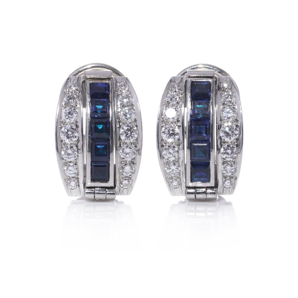 Tiffany & Co. Platinum Reversible Earrings, Sapphires, Emeralds And Diamonds