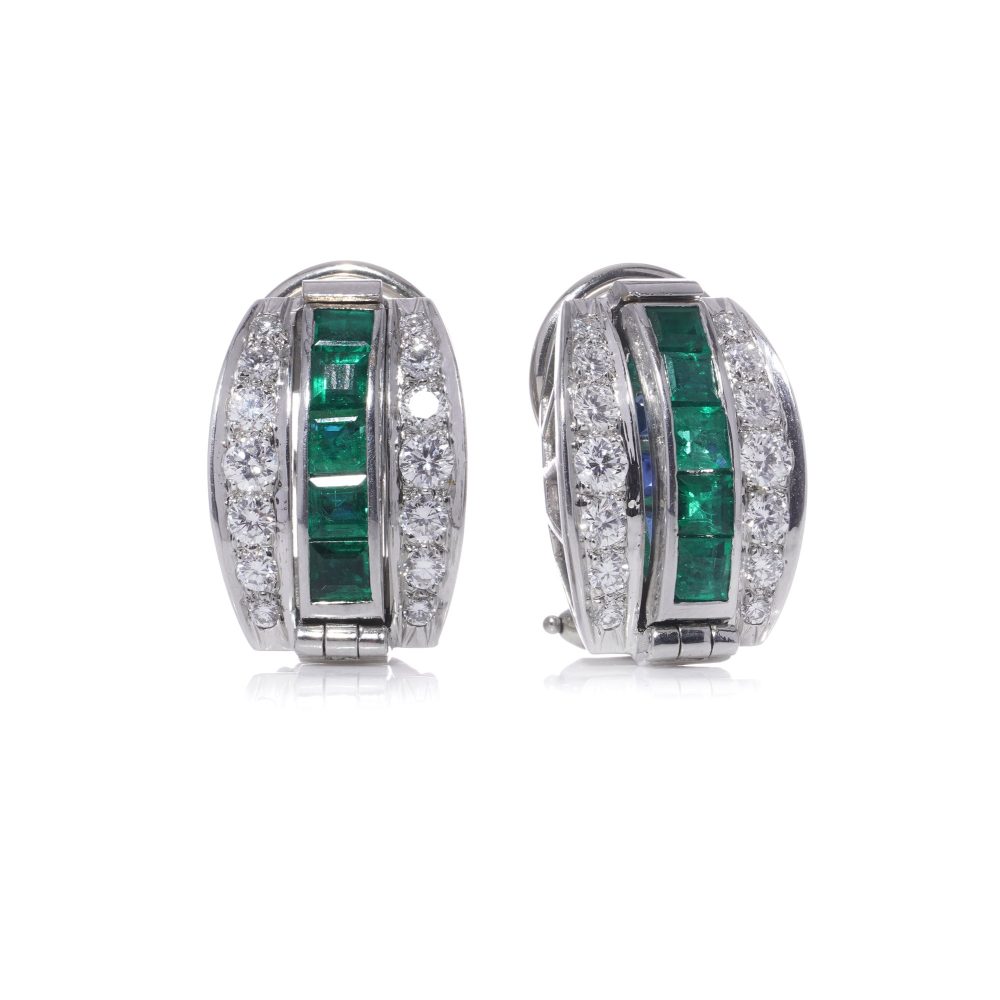 Tiffany & Co. Platinum Reversible Earrings, Sapphires, Emeralds And Diamonds