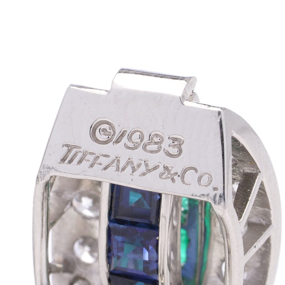 Tiffany & Co. Platinum Reversible Earrings, Sapphires, Emeralds And Diamonds