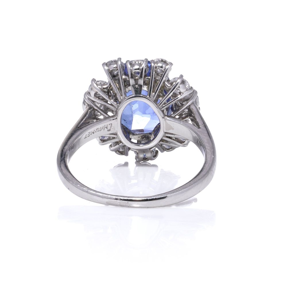 Chaumet 4.53 Carat Sapphire And Diamond Cluster Ring In 18 Carat White Gold