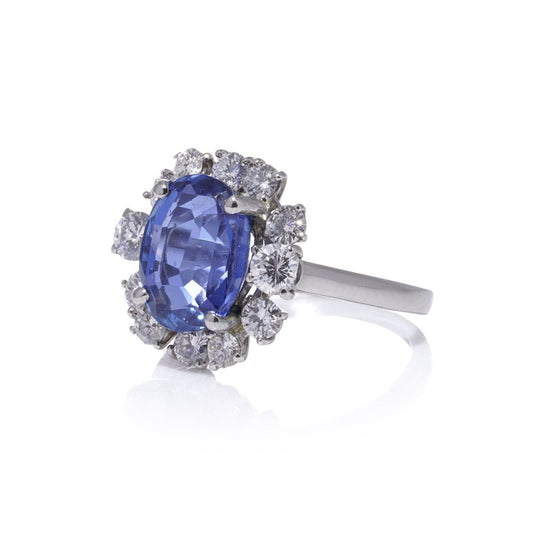 Chaumet 4.53 Carat Sapphire And Diamond Cluster Ring In 18 Carat White Gold