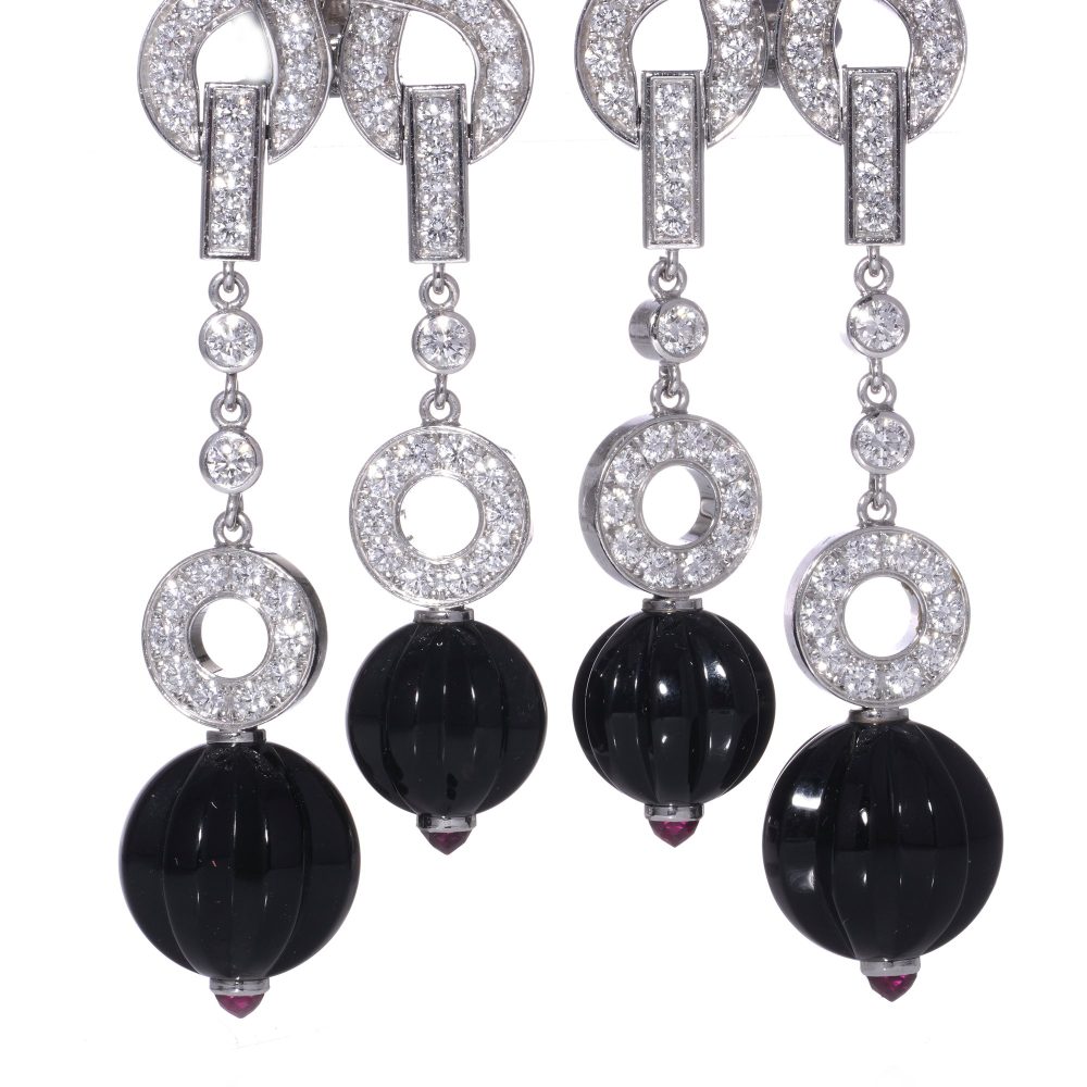 Cartier 18kt white gold diamond, sapphire and ruby clip - on earrings