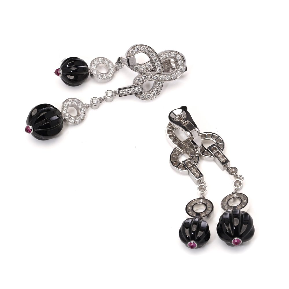 Cartier 18kt white gold diamond, sapphire and ruby clip - on earrings