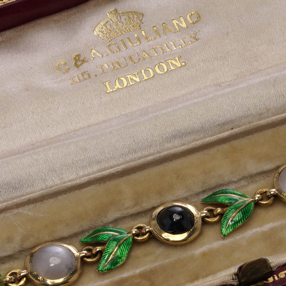 Giuliano 18 Carat Gold Victorian Bracelet With Enamel, Sapphires And Moonstones