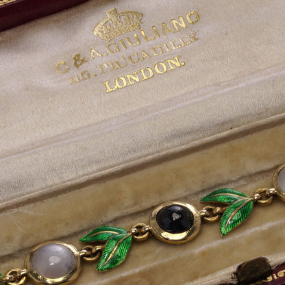 Giuliano 18 Carat Gold Victorian Bracelet With Enamel, Sapphires And Moonstones