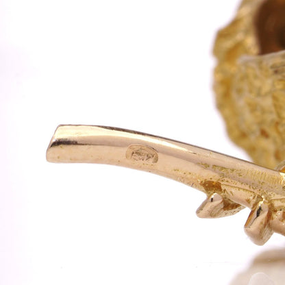 Vintage 22 Carat Yellow Gold Textured Bird Brooch With Turquoise Eyes