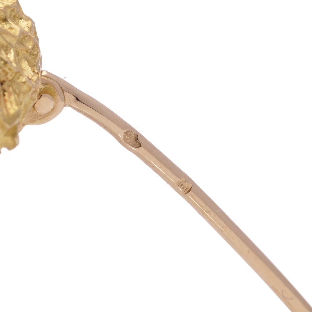 Vintage 22 Carat Yellow Gold Textured Bird Brooch With Turquoise Eyes