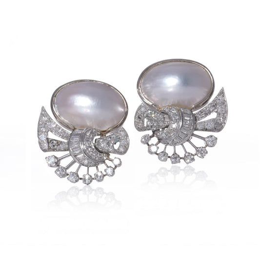 Vintage Platinum Pearl and  Diamond earrings