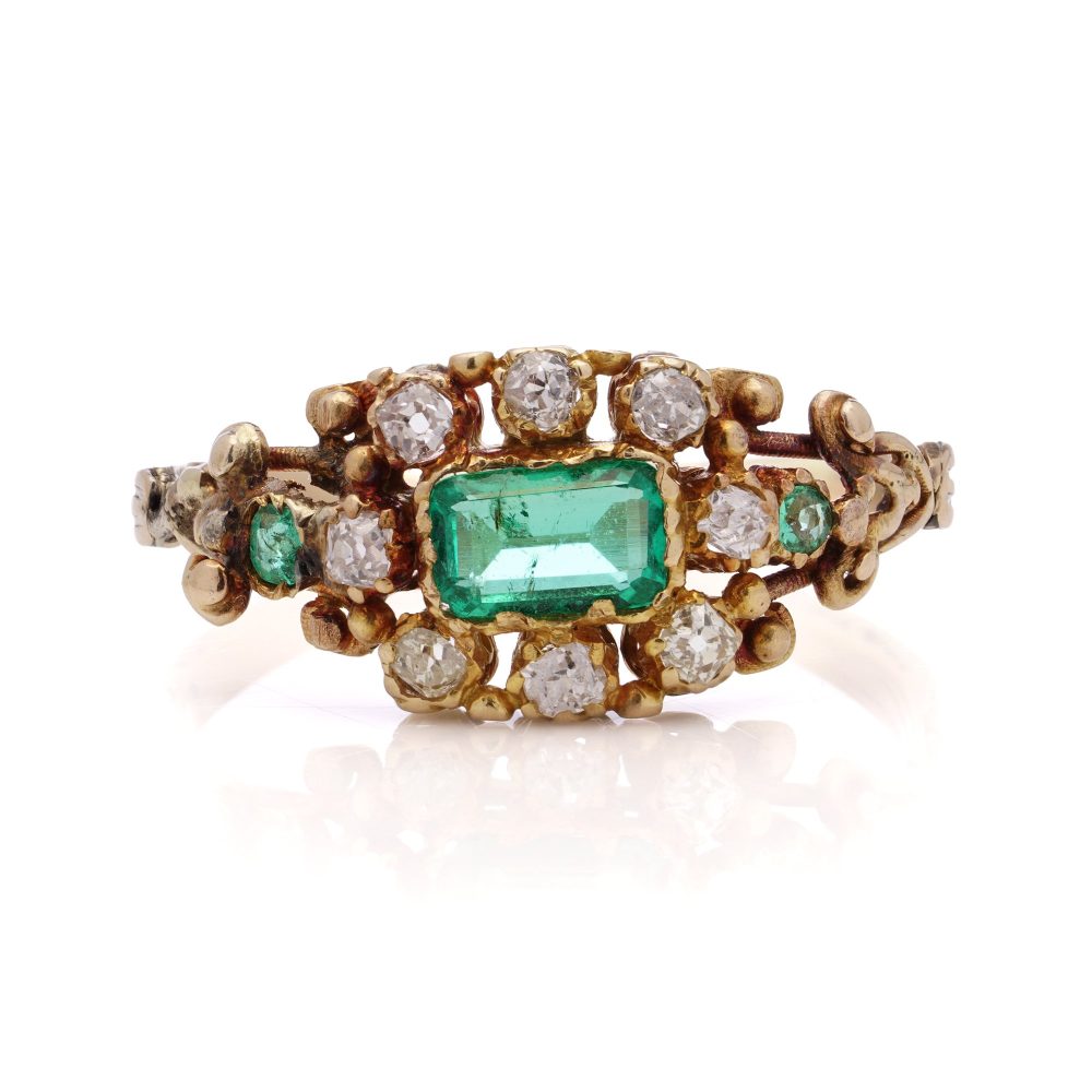 Victorian Emerald And Old Cut Diamond Cluster Ring In 18 Carat Gold