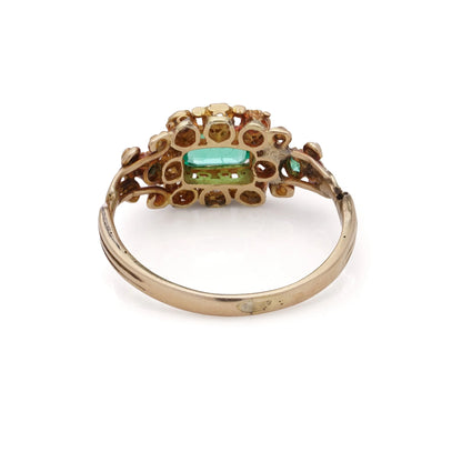 Victorian Antique Emerald and Old Cut Diamond Cluster Ring in 18ct Gold