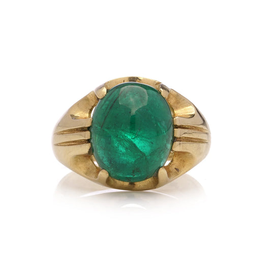 18 Carat Yellow Gold Dome Ring With 7.50 ct Cabochon Emerald