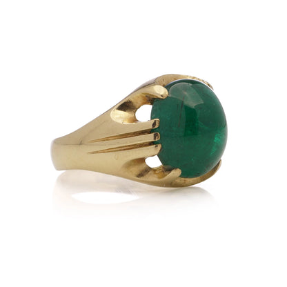 18 Carat Yellow Gold Dome Ring With 7.50 ct Cabochon Emerald